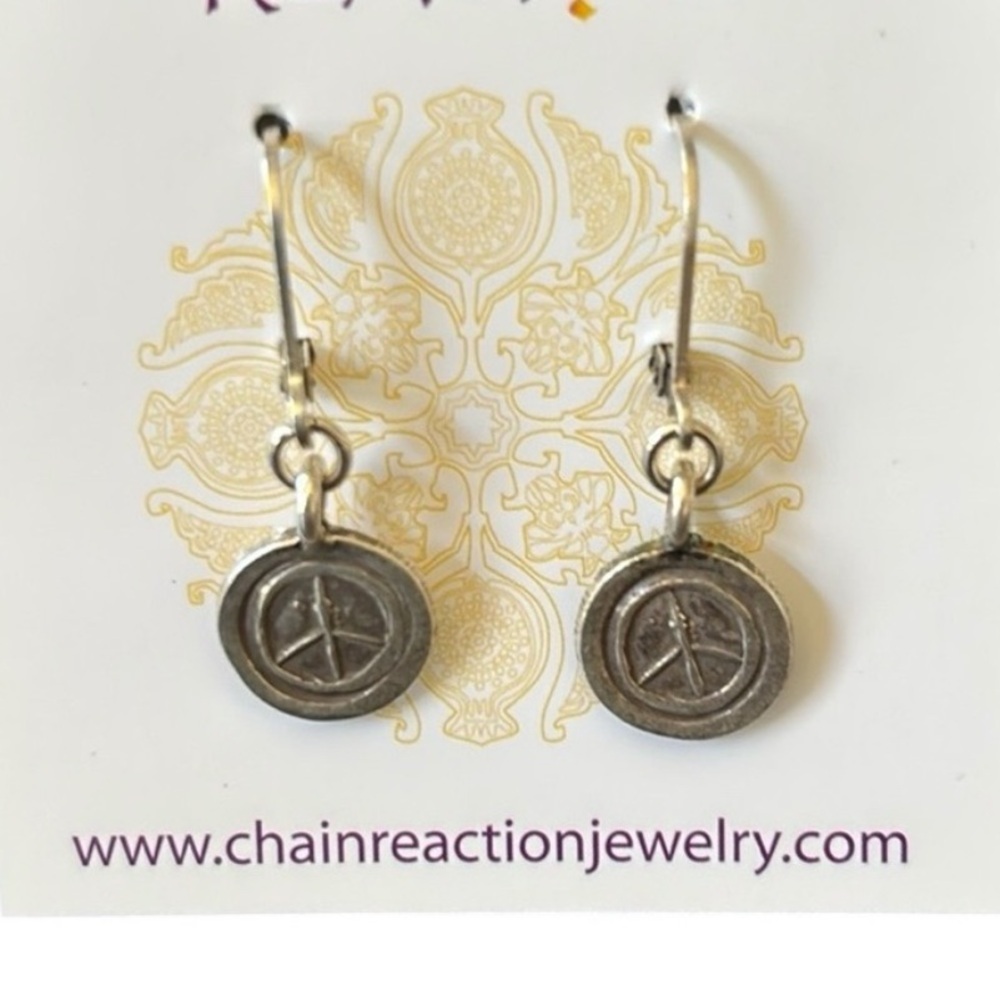 Peace Silver Charm Earrings on‎ Sterling Leverback Wires